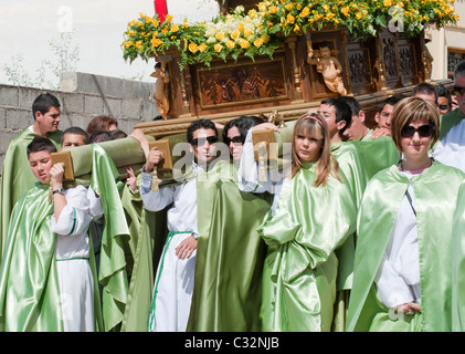 Karfreitags-Prozession der Karwoche in Turre Dorf, in der Nähe von Mojacar, Andalusien, Spanien Stockfoto