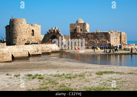 Kreuzritterburg. Sidon (Saida), mediterranen Küste. Libanon. Stockfoto
