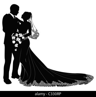 Eine Braut und Bräutigam am Tag ihrer Hochzeit in der Silhouette zu küssen Stockfoto