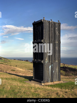 Bergleute Käfig Aufzug, die bei Easington Zeche, County Durham verwendet wurde. Dies ist jetzt ein Denkmal für die Bergleute. Stockfoto