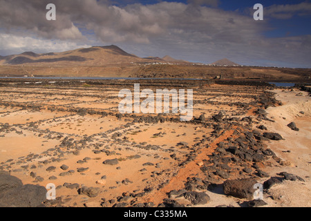 Salinas de Janubio (Salinen) in der Nähe von Yaiza, Lanzarote, Kanarische Inseln Stockfoto