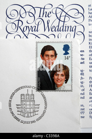 Decken Sie ersten Tag Briefmarke für die Hochzeit von Prinz Charles und Lady Diana Spencer am 29. Juli 1981. Stockfoto