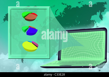 Vision: virtuelle Bildschirm mit Piecharts vom Laptop Stockfoto