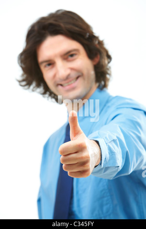 Porträt des Lächelns schön Geschäftsmann zeigt Daumen oben Stockfoto