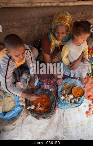 Straßenszene mit Gewürz Verkäufer - Old Town, Harar, Äthiopien, Afrika Stockfoto