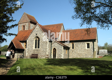 Modena Kirche, Hertfordshire, England - 12. Jahrhundert. Hat eine seltene Sattel-Rücken-Dach. Stockfoto