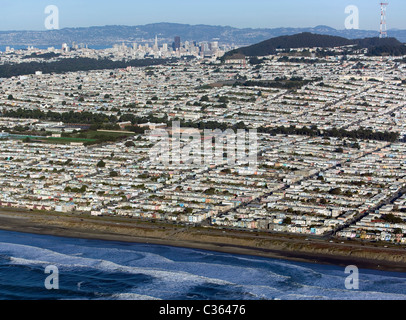 Luftaufnahme Pacific Ocean Sunset District in die Innenstadt von San Francisco Kalifornien Stockfoto