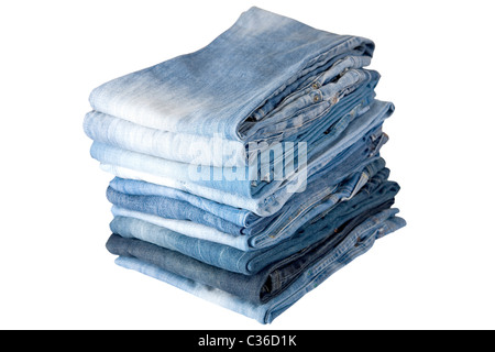 Vorderansicht von Stack, blaue jeans Stockfoto