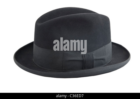 schwarze Vintage Hut, Herr Symbol auf weißem Hintergrund Stockfoto