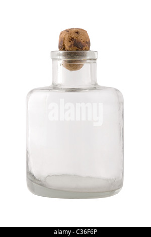 Vintage Fläschchen mit braun Kork auf weißem Hintergrund Stockfoto