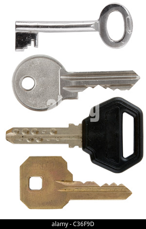 andere Form von Schlüsseln auf weißem Hintergrund Stockfoto