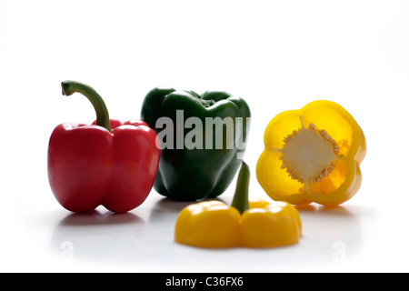 Gelbe, rote und grüne Paprika Glocken Stockfoto