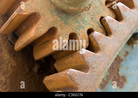 Detail der alten rostigen Zahnräder, Getriebe-Räder Stockfoto