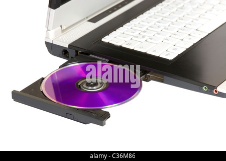 Laptop dvd cd Reader und Writer isoliert auf weiss Stockfoto