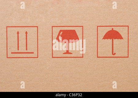 verschiedene Symbole aus Karton, Hinweisetiketten Stockfoto
