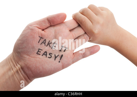 Hand und Wort von Take It Easy Stockfoto