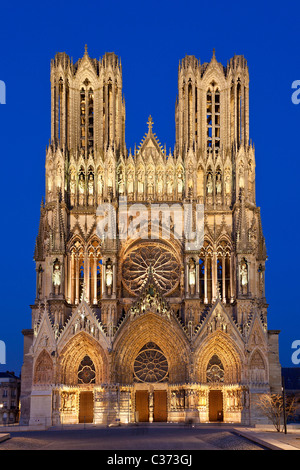 Europa, Frankreich, Marne (51), Notre-Dame de Reims, von der UNESCO als Welterbe gelistet Stockfoto