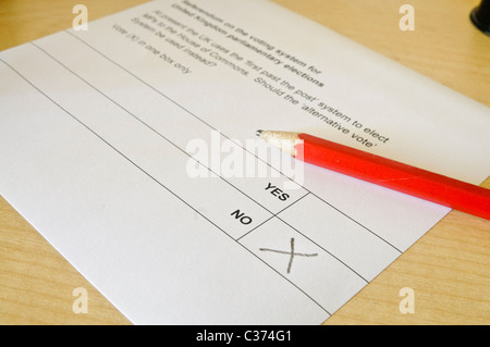 Stimmzettel Papier für die Alternative Stimme, "Nein" gekennzeichnet Stockfoto