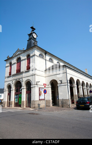 Ehemaligen Getreidebörse, Theater und Kino, Geschäfte, Mortagne au Perche, Normandie, Nordfrankreich, Europa Stockfoto