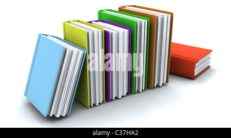 3D Charicature machen aus einem Stapel von Büchern auf weiß Stockfoto