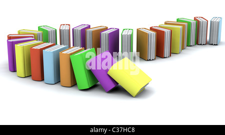 3D Charicature machen aus einem Stapel von Büchern auf weiß Stockfoto