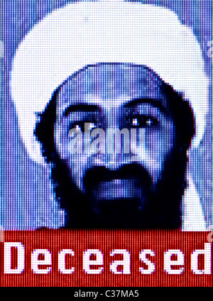 Aktualisierte Fahndungsfoto von Osama Bin Laden auf der FBI Most Wanted Website nach seinem Tod in den Händen der US Navy Seals in 2011. Stockfoto