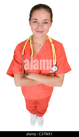 Porträt der jungen Krankenschwester lächelnd mit verschränkten Armen Stockfoto
