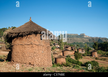 traditionelle afrikanische Dorfhäuser in Lalibela, Äthiopien Stockfoto