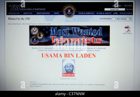 Screengrab von der FBI-Website. Des Präsidiums zehn meistgesuchten Männer. Zeigen Osama Bin Laden als verstorben Stockfoto