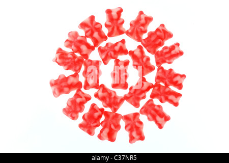 Gelee, Süßigkeiten, verschiedene Farben, Formen des Geschmacks, enthält viel Zucker und künstliche Aromen. Stockfoto