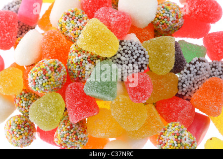 Gelee, Süßigkeiten, verschiedene Farben, Formen des Geschmacks, enthält viel Zucker und künstliche Aromen. Stockfoto