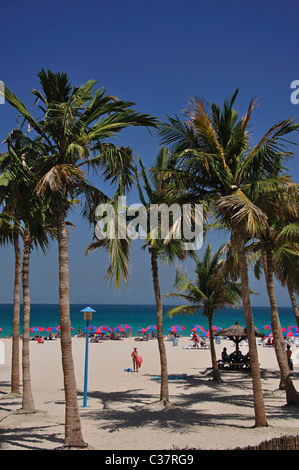 Strandblick, Jumeirah Beach Park, Jumeirah, Dubai, Vereinigte Arabische Emirate Stockfoto