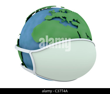 Globus in eine chirurgische Maske globale Pandemie Stockfoto