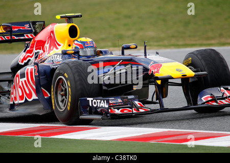 Australischen Formel1-Fahrer Mark Webber in Montmelo verfolgen in Barcelona 2011 Stockfoto