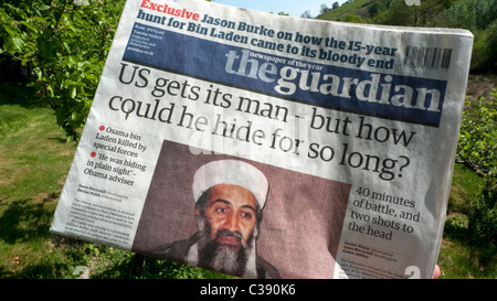 Guardian news Papier vordere Seite 3 Mai 2011 Osama bin Laden am Vortag getötet' uns erhält seinen Mann - aber wie könnte er Verstecken für so lange?" London UK Stockfoto