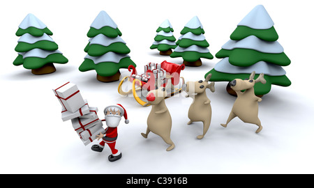 3D Render von Santa Claus und Geschenke Stockfoto