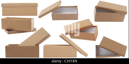 anderen Gesichtspunkt der leere braune Box mit Deckel auf weißem Hintergrund Stockfoto