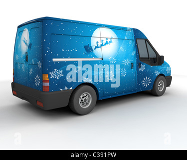 3D Rendering einer Weihnachten Lieferung Van Isolated on White Stockfoto