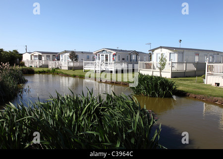 Statische Wohnwagen Ferienhäuser auf einem Gelände in Lincolnshire, England, Vereinigtes Königreich Stockfoto