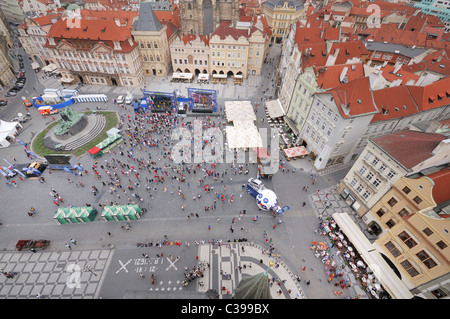 Eine Aussicht auf den Altstädter Ring aus Orloj (astronomical Clock Tower), Prag, Tschechische Republik Stockfoto
