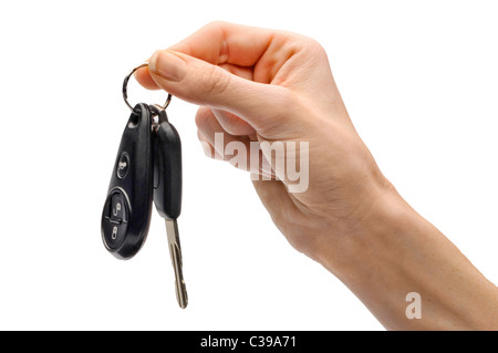 Hand und Finger halten Autoschlüssel Stockfoto