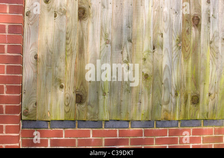 Gartenzaun Bahre Anleihe Mauerwerk und Feder-Kante Holzpaneele Stockfoto