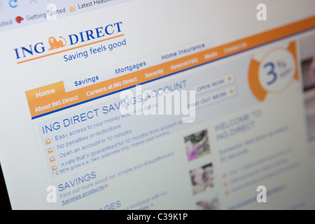 Anschauliches Bild der ING Direct Website. Stockfoto