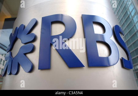 Branding außerhalb einer Royal Bank of Scotland-Niederlassung in London. Stockfoto