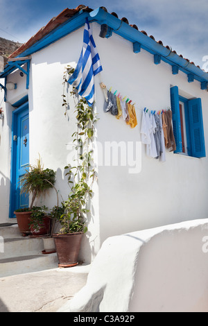 Plaka Viertel von Athen - Häuschen. Stadtteil Anafiotika, gebaut von Siedlern aus der ägäischen Insel Anafi in Stockfoto