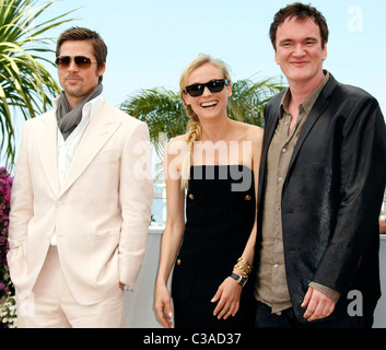 Quentin Tarantino, Brad Pitt und Diane Kruger 2009 Cannes International Film Festival - Tag 8 "Inglourious Basterds" - Stockfoto