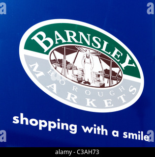 Ortseingangsschild, Barnsley Borough Markets auf Cheapside im Zentrum Stadt, Barnsley, West Yorkshire, Großbritannien Stockfoto