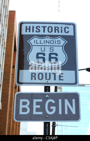 Straßenschild beginnen der Route 66 in Chicago Stockfoto