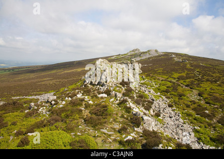 England UK kann vom Hirtenplatz Felsen entlang dem Grat Fußweg Stiperstones National Nature Reserve in Shropshire Hügel AONB anzeigen Stockfoto