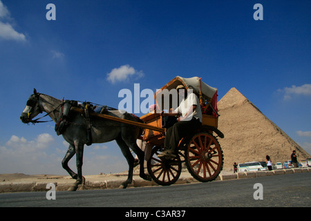 Eine Pferdekutsche Kutsche vor der Chephren/Chephren-Pyramide in Gizeh, Kairo, Ägypten Stockfoto